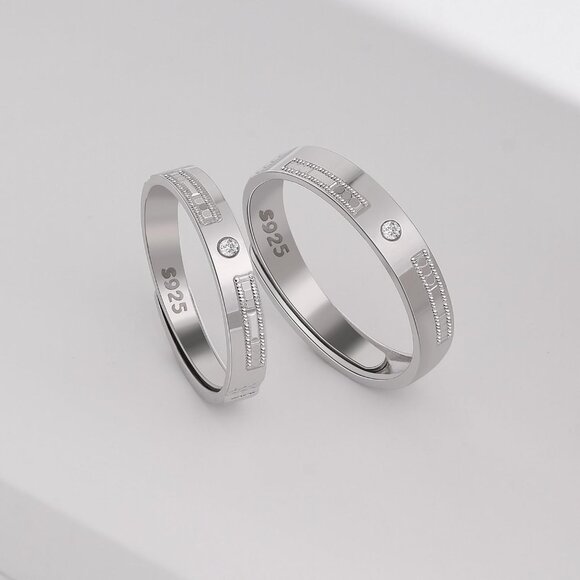 His & Hers Sterling Silver Matching Wedding Bands Adjustable Ring Set NWT - Picture 6 of 9